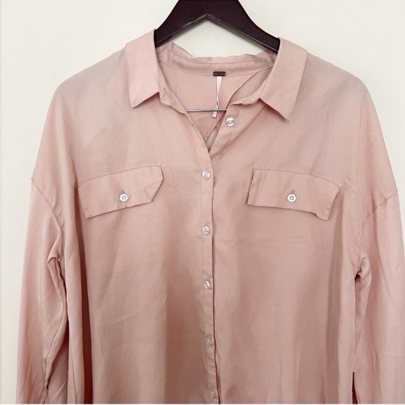 Free people Pink Open Back Long Sleeve Blouse NEW Size 10 Lyocell Button Front - Picture 4 of 13